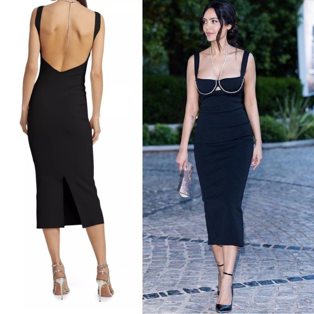 Galvan London Celeste Crystal Chain Midi-Dress